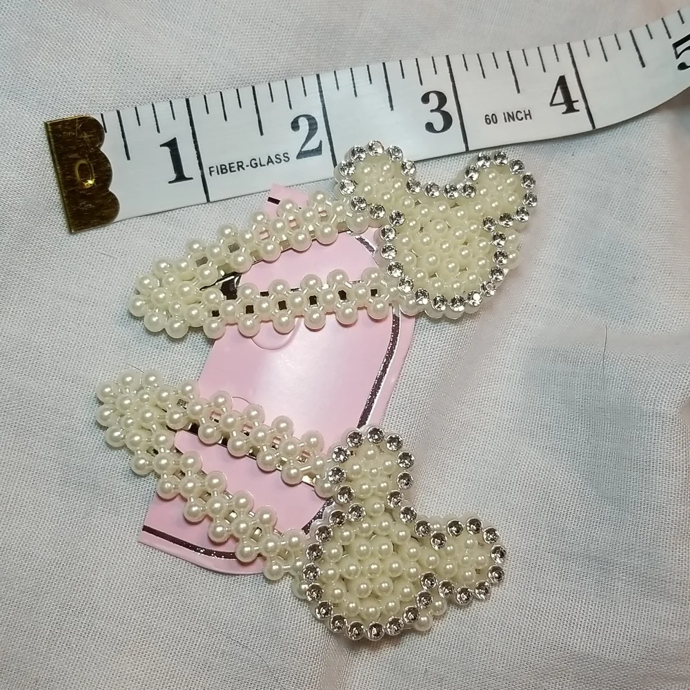 MOUSE EARS LOT SNOW THEMED ÷ PEARL EARS CLIP SET + 4 BOW CLIPS = 7 ITEMS
